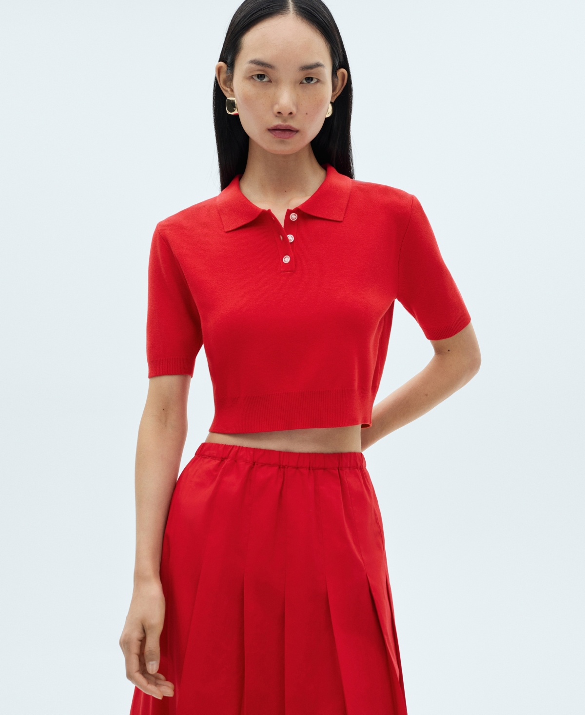 Shop Mango Women's Cotton Pleated Skirt In Red
