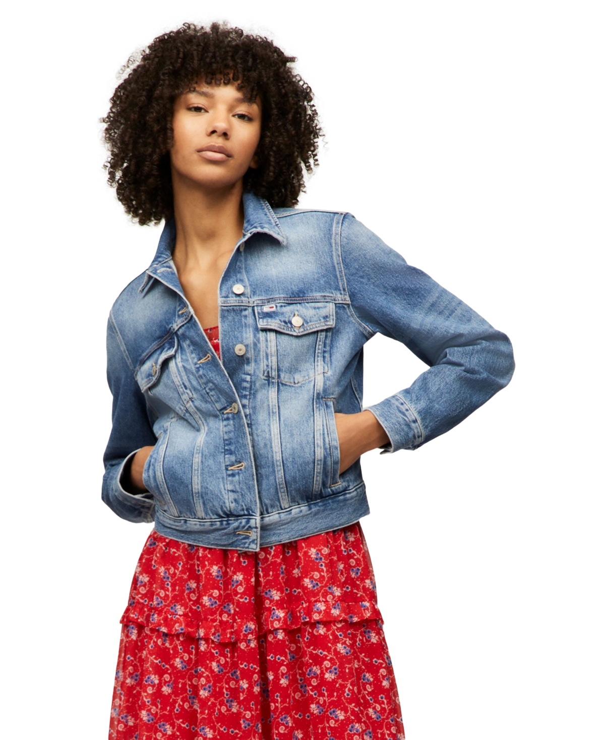 TOMMY JEANS WOMEN'S LOGO-BACK DENIM TRUCKER JACKET 