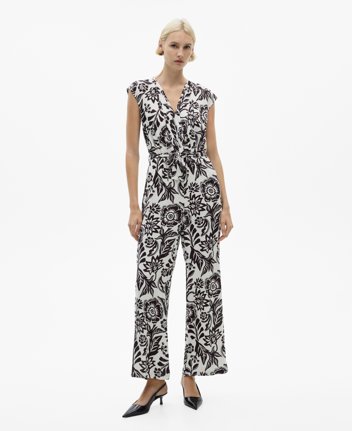 Women's Belt Printed Jumpsuit - White