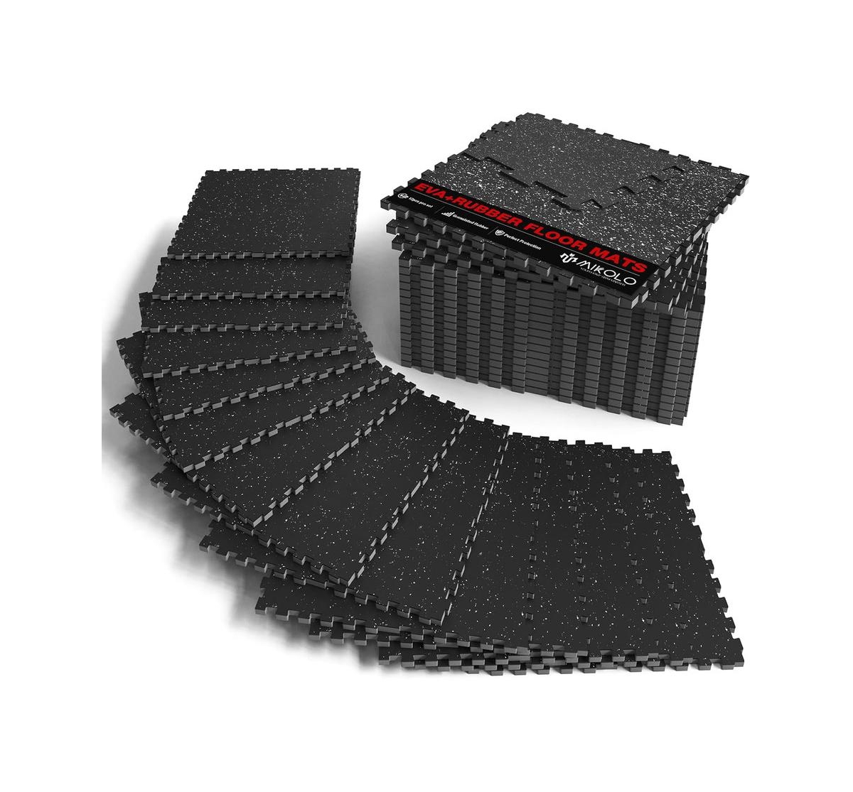 0.56 Inch Thick Gym Flooring for Home Gym, 12 Tiles Exercise Equipment Mats with Eva Foam and Rubber Top, Interlocking Puzzle Rubber Gym Floor