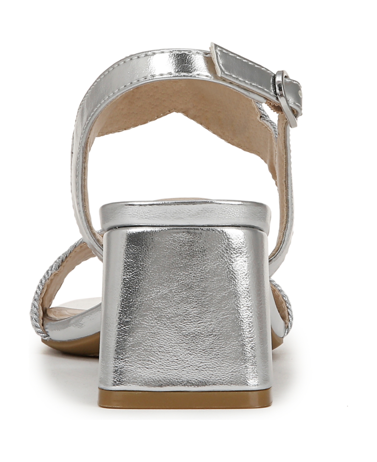 Shop Lifestride Women's Charnelle Angled Block Heel Square Open Toe Slingback Dress Sandals In Silver Faux Leather