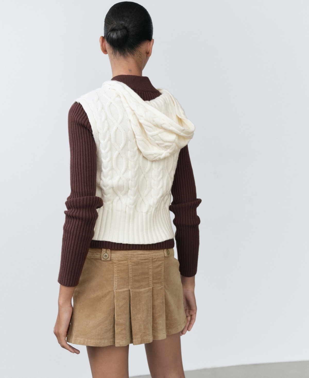 Mango Women's Hooded Cable Knit Sweater Vest In Ecru