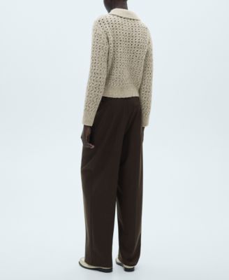 Women's Openwork Knit Polo Neck Sweater