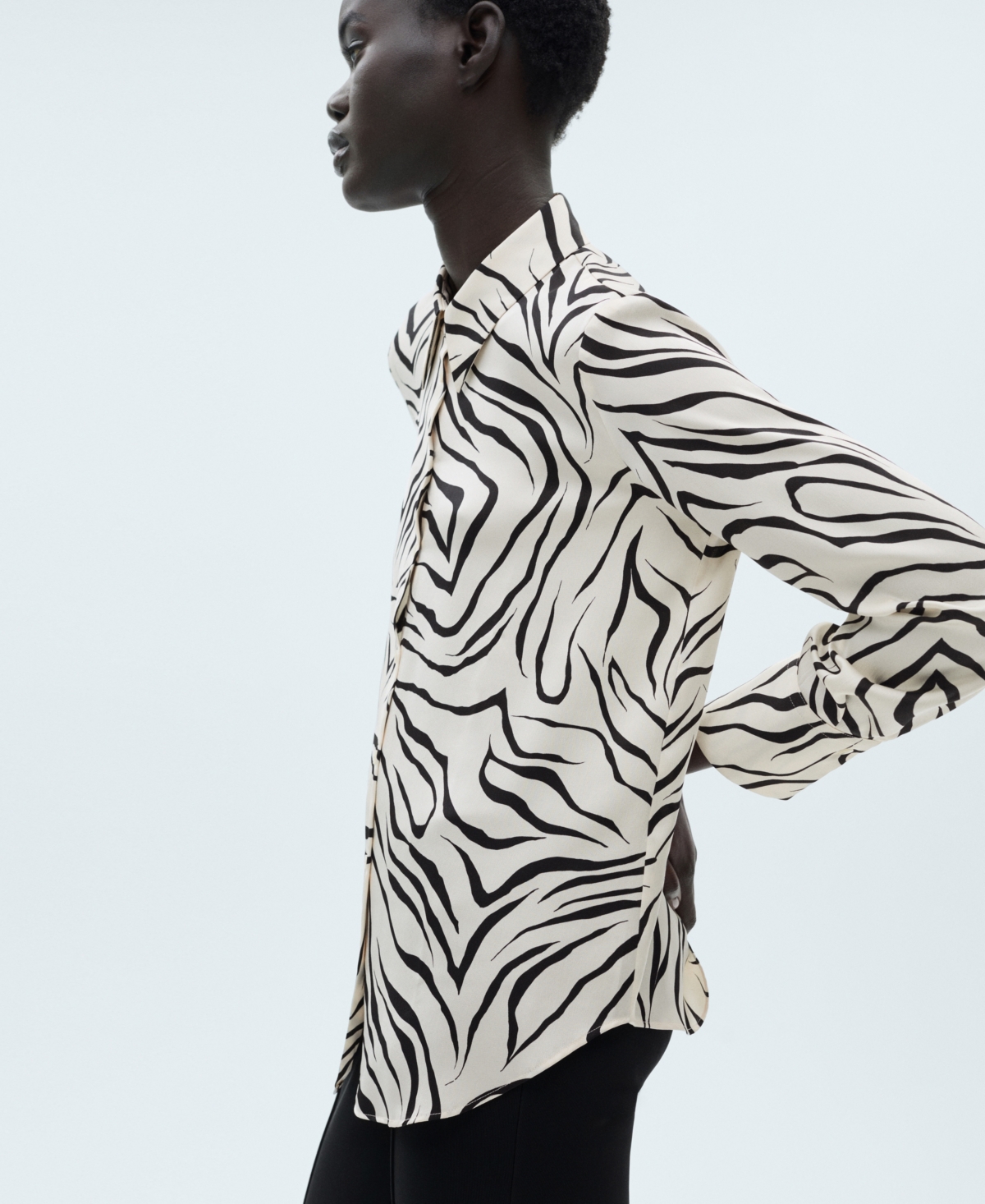 Mango Satin Print Shirt Ecru In Ecru