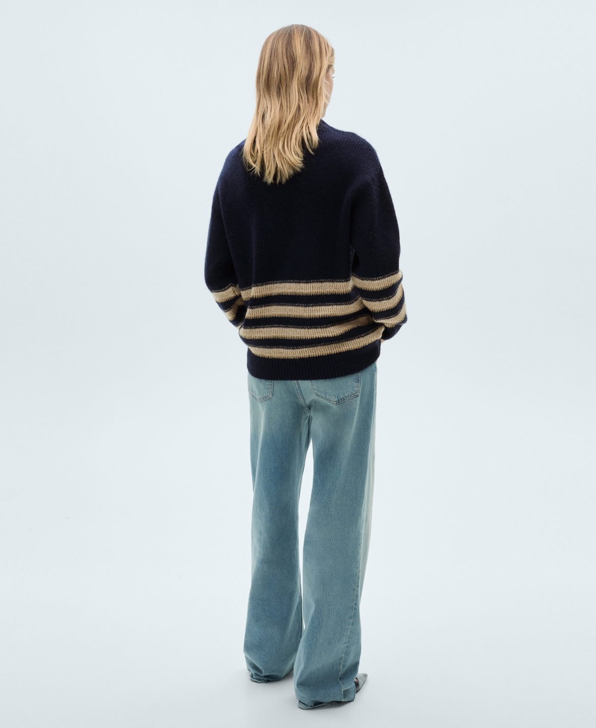 Mango Perkins-neck Striped Sweater Dark Navy In Dark Navy