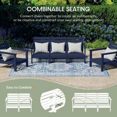 Outdoor Patio HDPE Navy Blue Sectional Sofa with Patio Cushions