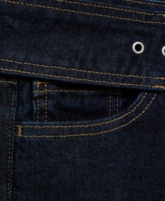 Women's Belted Low-Rise Straight Jeans