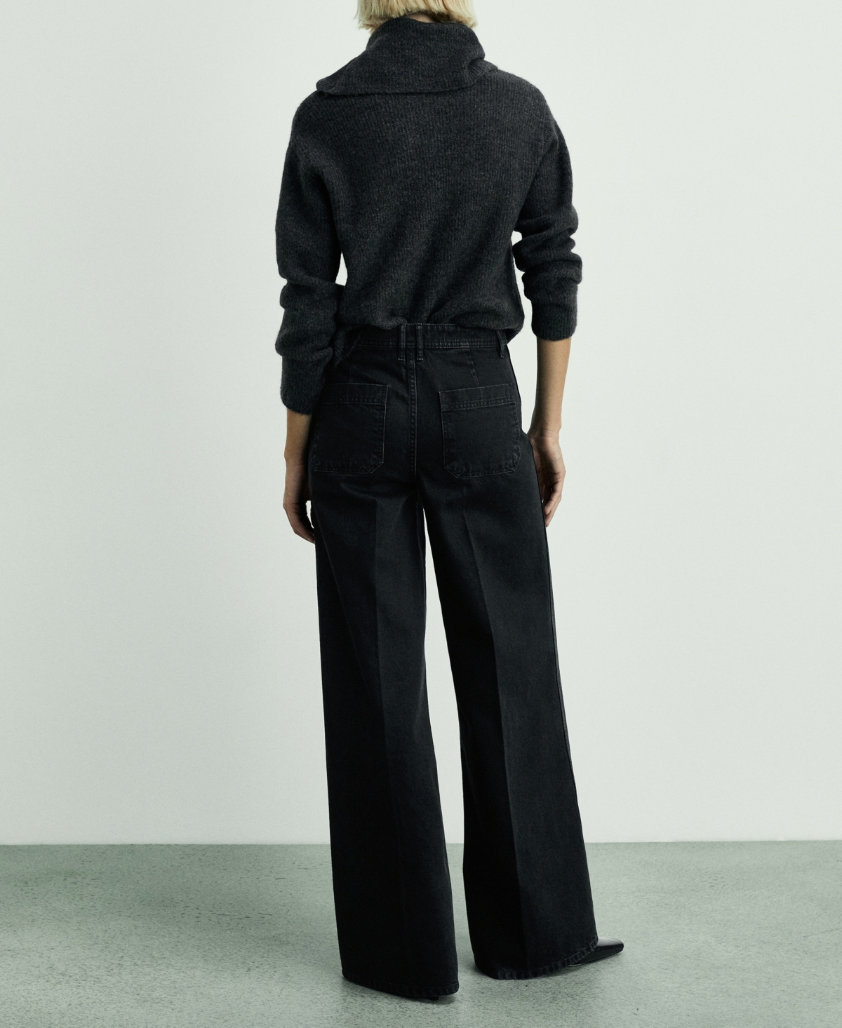 Shop Mango Women's Pockets Detail Wide Leg Jeans In Black Denim