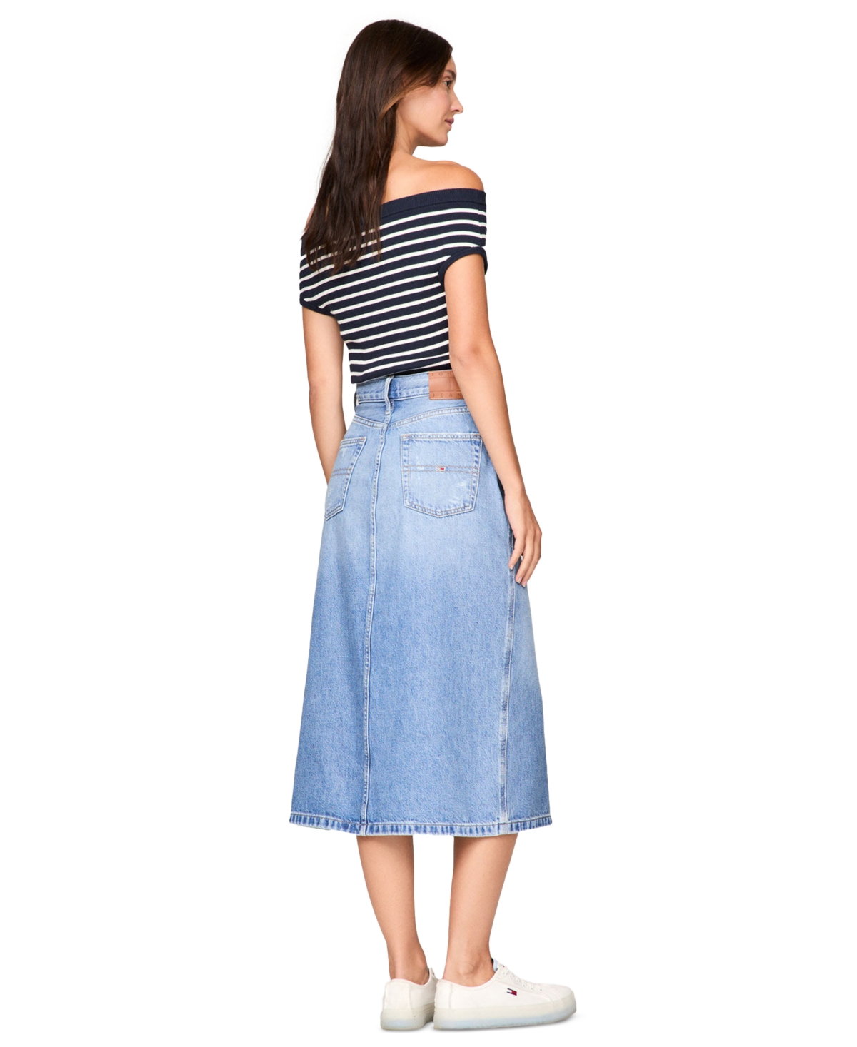 Tommy Jeans Women's Claire Front-slit Midi Denim Skirt In Denim Light