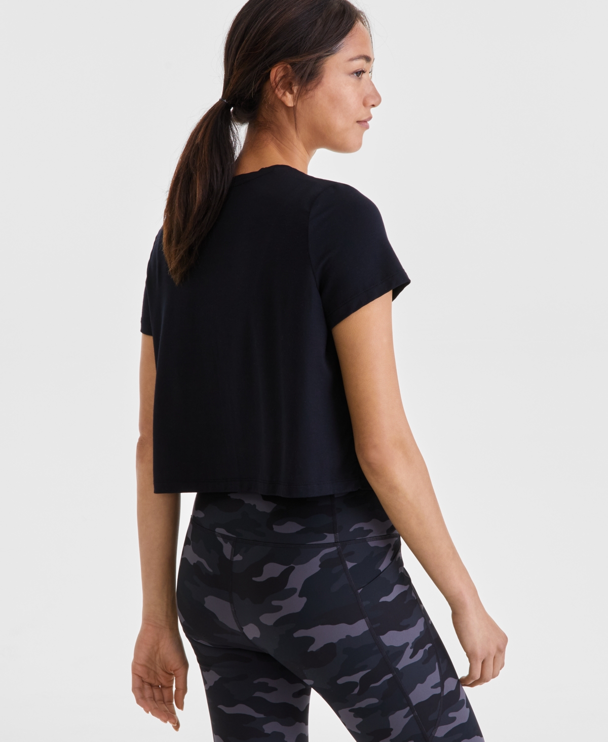 Id Ideology Women's Short-sleeve Crewneck Knit T-shirt, Exclusively At Macy's In Deep Black