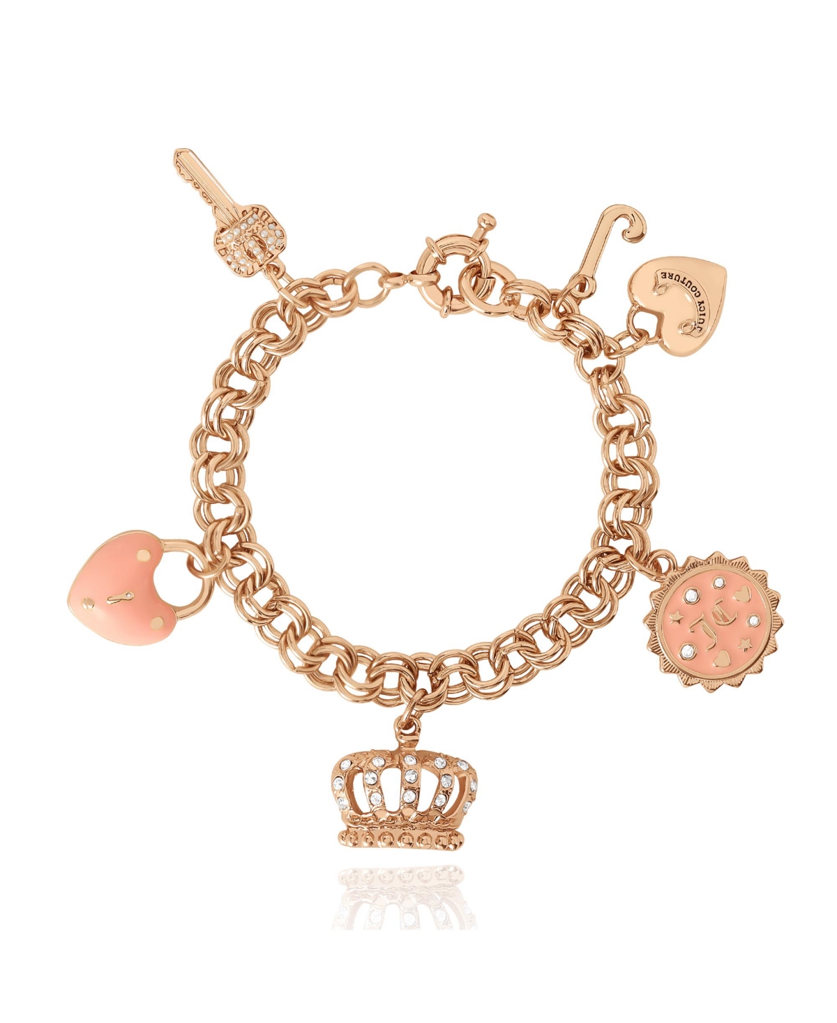 Gold-Tone Pink Charm Bracelet with Pave Accents - Gold tone