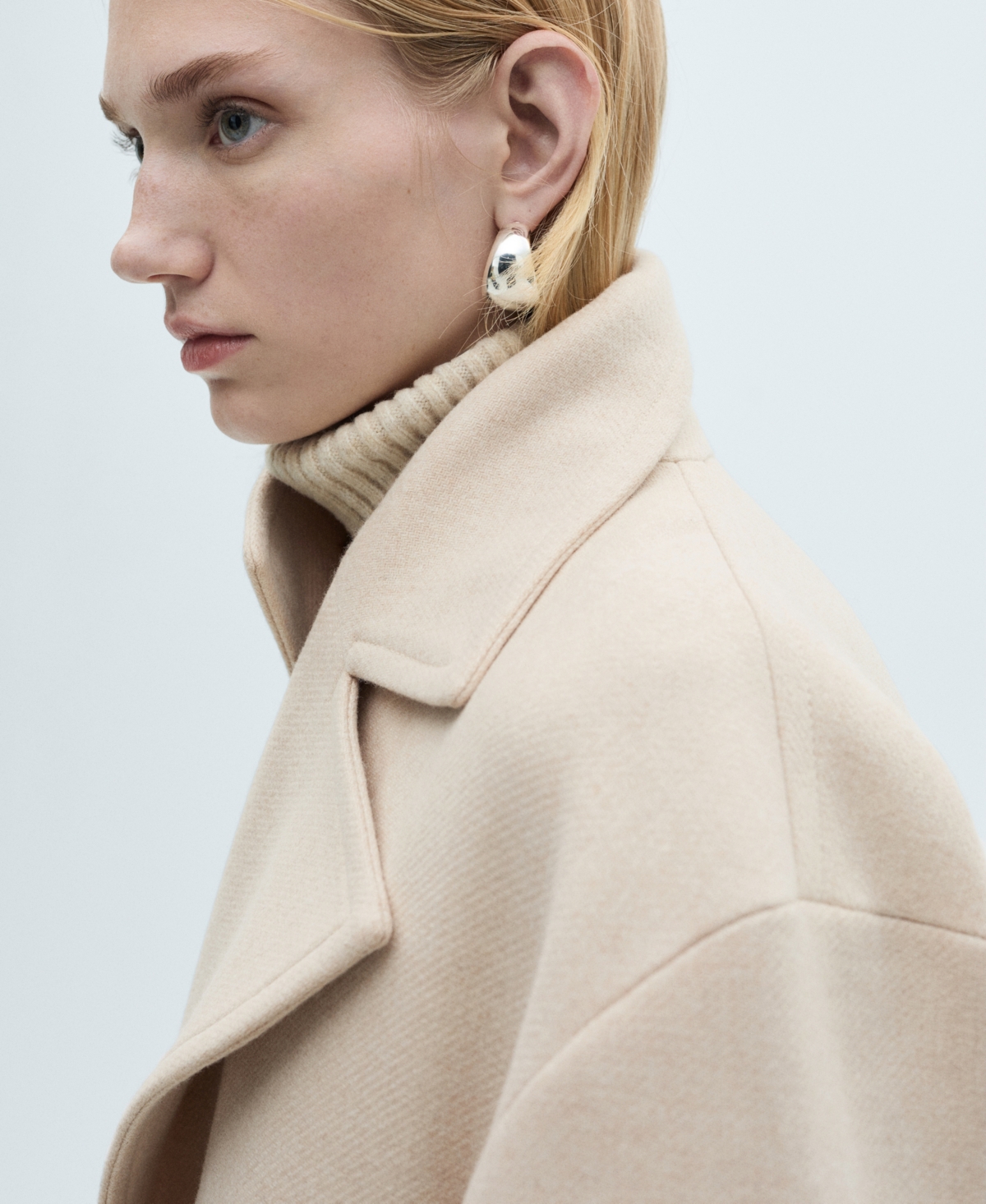 MANGO WOMEN'S MAXI LAPEL MANTECO WOOL COAT