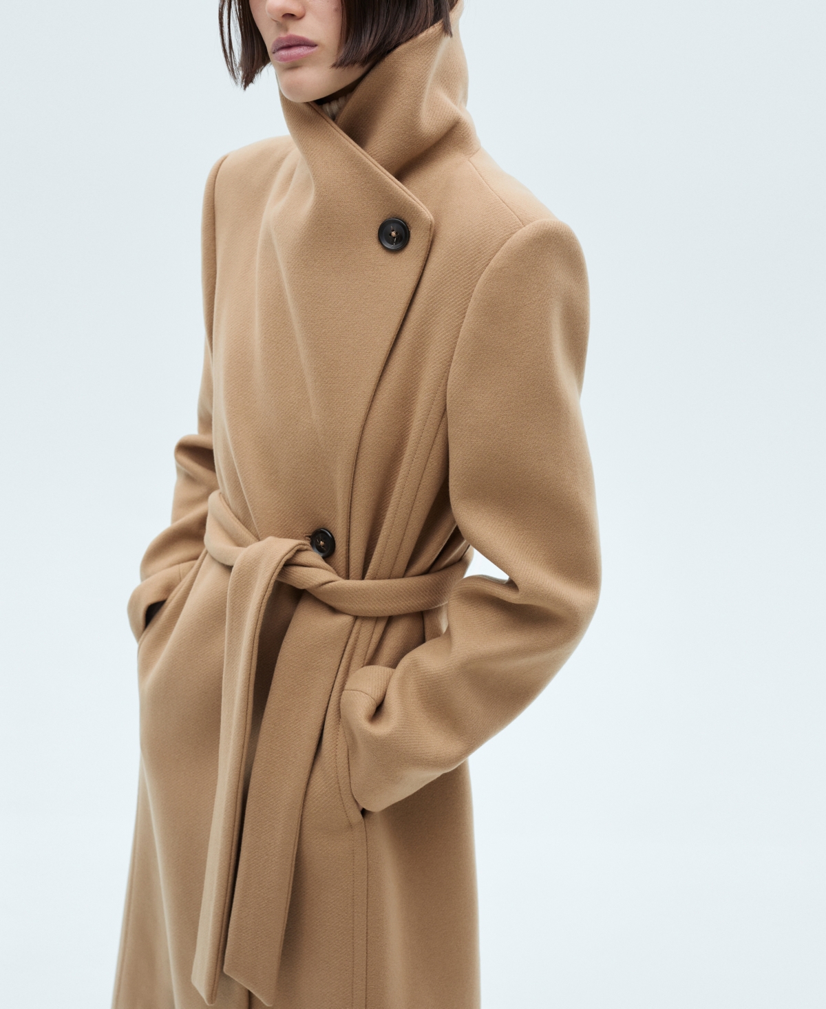 Mango Belted Manteco Wool Coat Medium Brown In Medium Brown