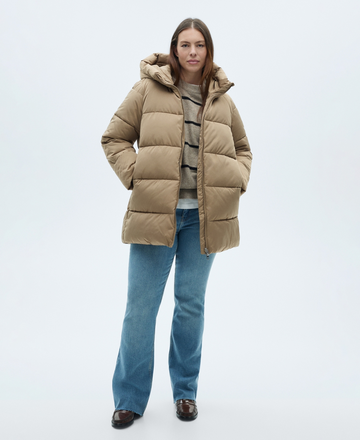 Shop Mango Women's Hood Quilted Coat In Beige