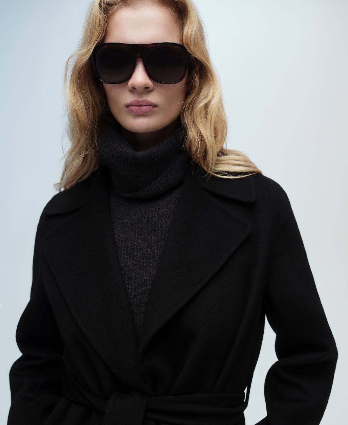 Mango Women's Belt Handmade Coat In Black
