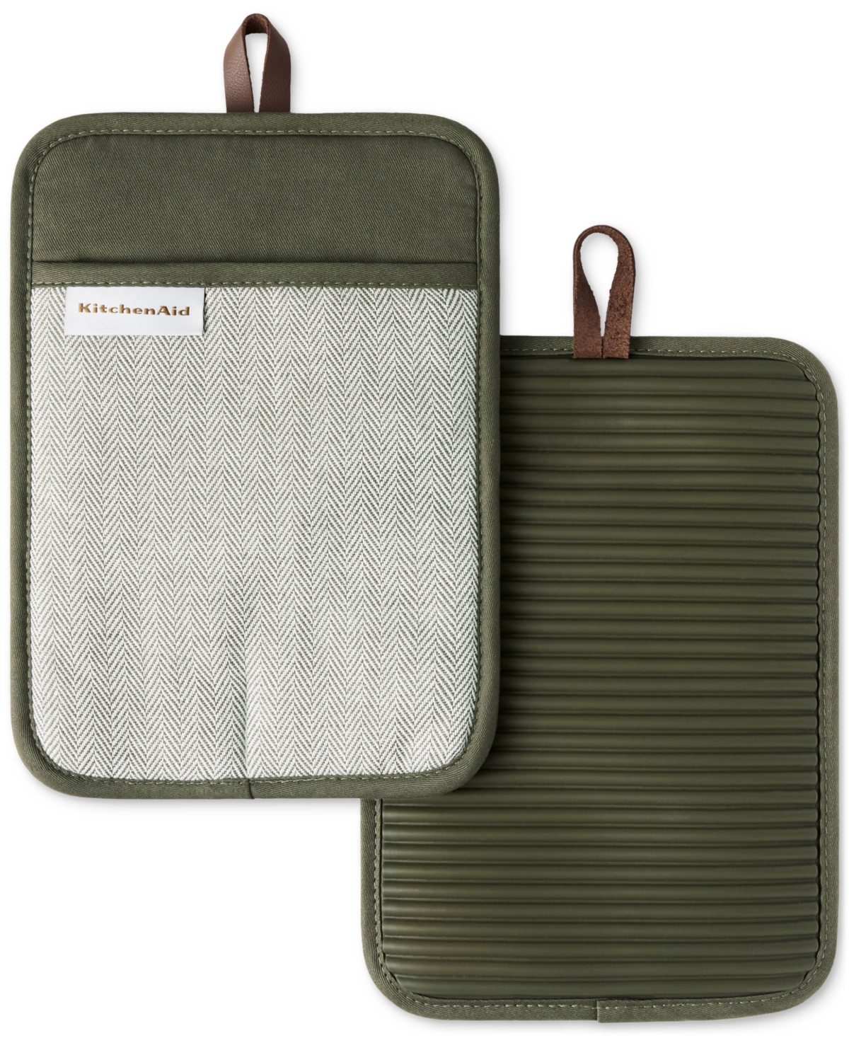 Design Series Herringbone Ribbed Soft Silicone 2-Pc. Pot Holder Set - Deep Forest Green