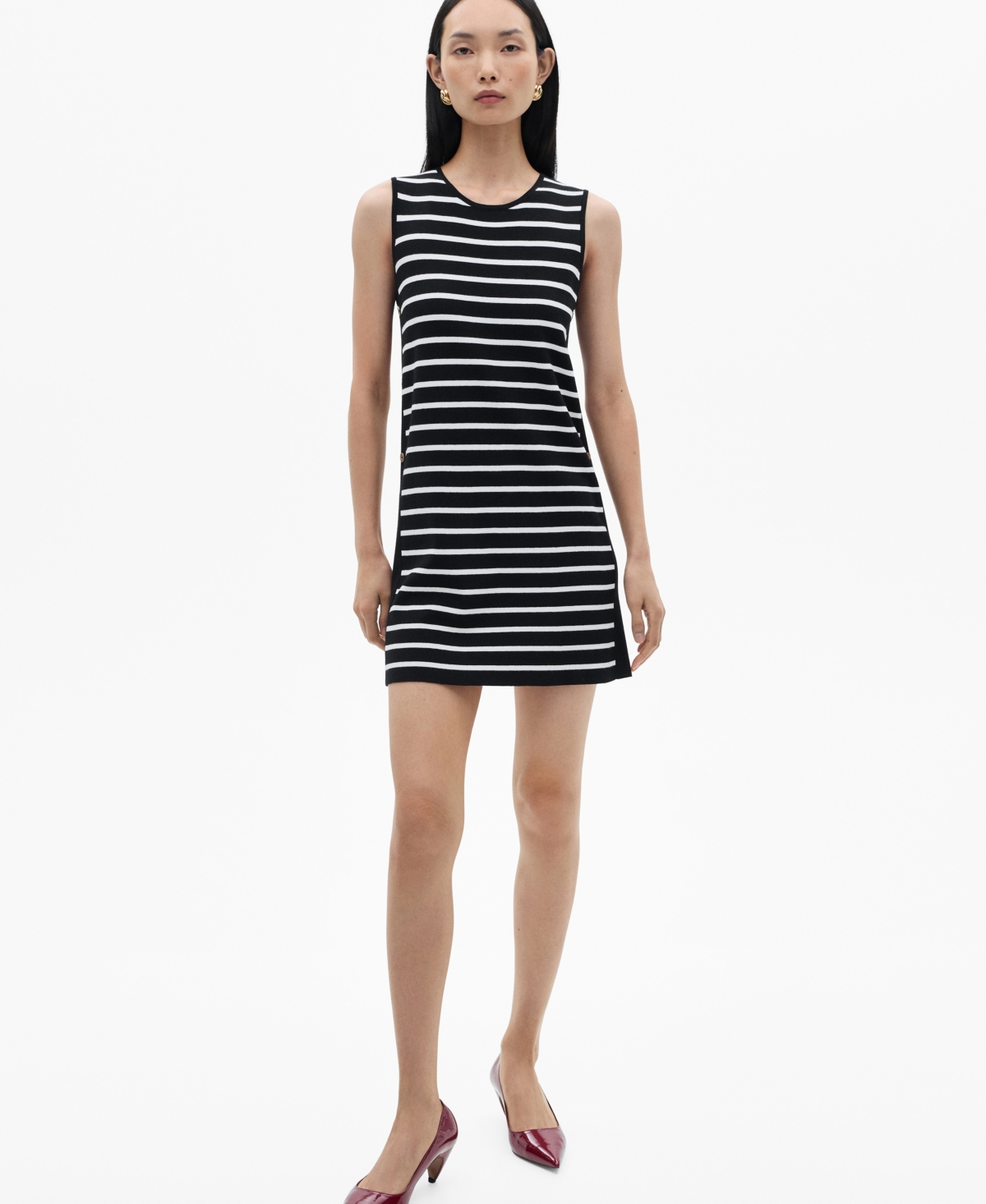 Shop Mango Women's Metallic Buttons Striped Dress In Black
