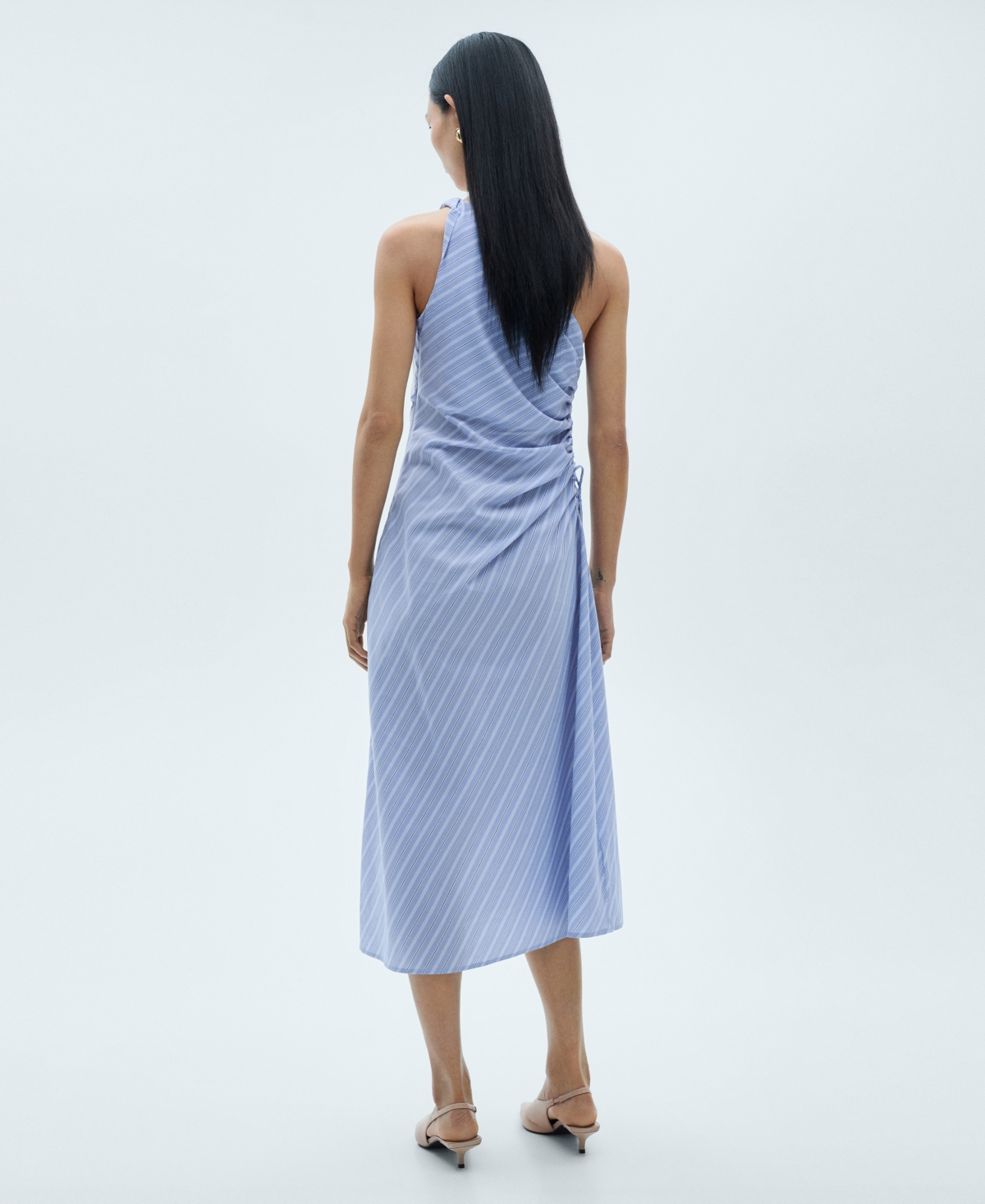 Shop Mango Women's Striped Draped Asymmetrical Dress In Blue