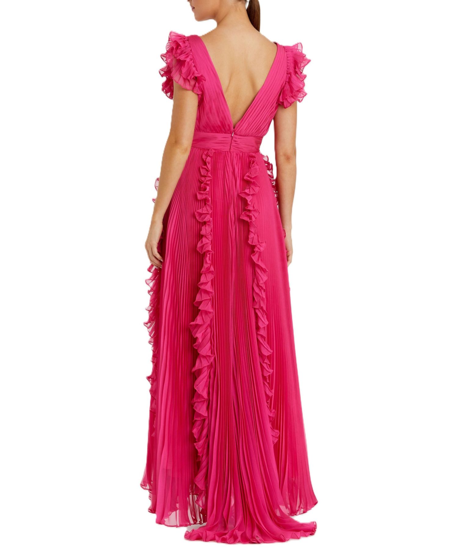 Women's Pleated Ruffle Cap Sleeve Flowy A Line Gown