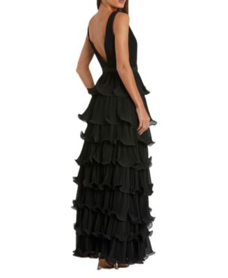 Women's Sleeveless Ruffle Tiered V Neck Gown