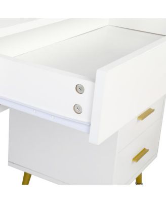 Large Vanity Set with 9 LED Bulbs, Makeup Table with Cushioned Stool, 3 Storage Shelves & 4 Drawers