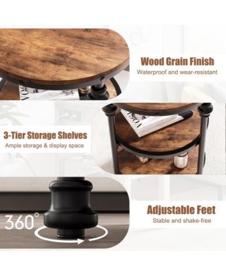 Round Side Table,Small End Table with 3 Shelves for Living Room,Bedroom, Night Stand Accent Coffee Table with Steel Frame for Small Spaces