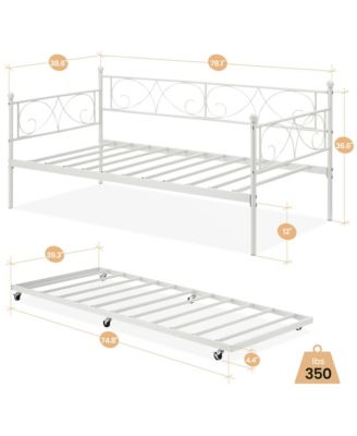 Twin Daybed with Trundle Metal Guest Sofa Bed Frame , Heavy Duty Metal Slats