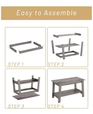 Coffee Table, Coffee Table for Living Room, Modern Farmhouse Coffee Table with Storage Shelf, 2-Tier Living Room Table Rectangular Center Table, Home Office Industrial Cocktail Tables