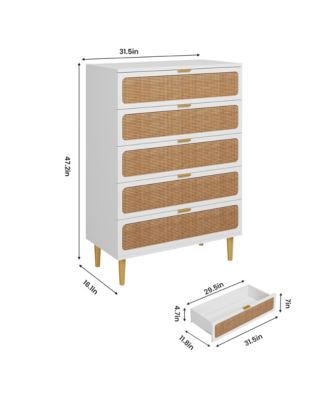 1Pc Rattan 5-Drawer, Tall Design with Deep Drawers Bedroom Dresser