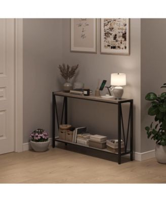 Console Table, 43.0" Entryway Table with Storage, Industrial Sofa Table with V Design, 2-Tier Narrow Console Table