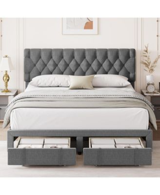 Full Size Bed Frame with 2 Storage Drawers, Upholstered Platform Bed Frame