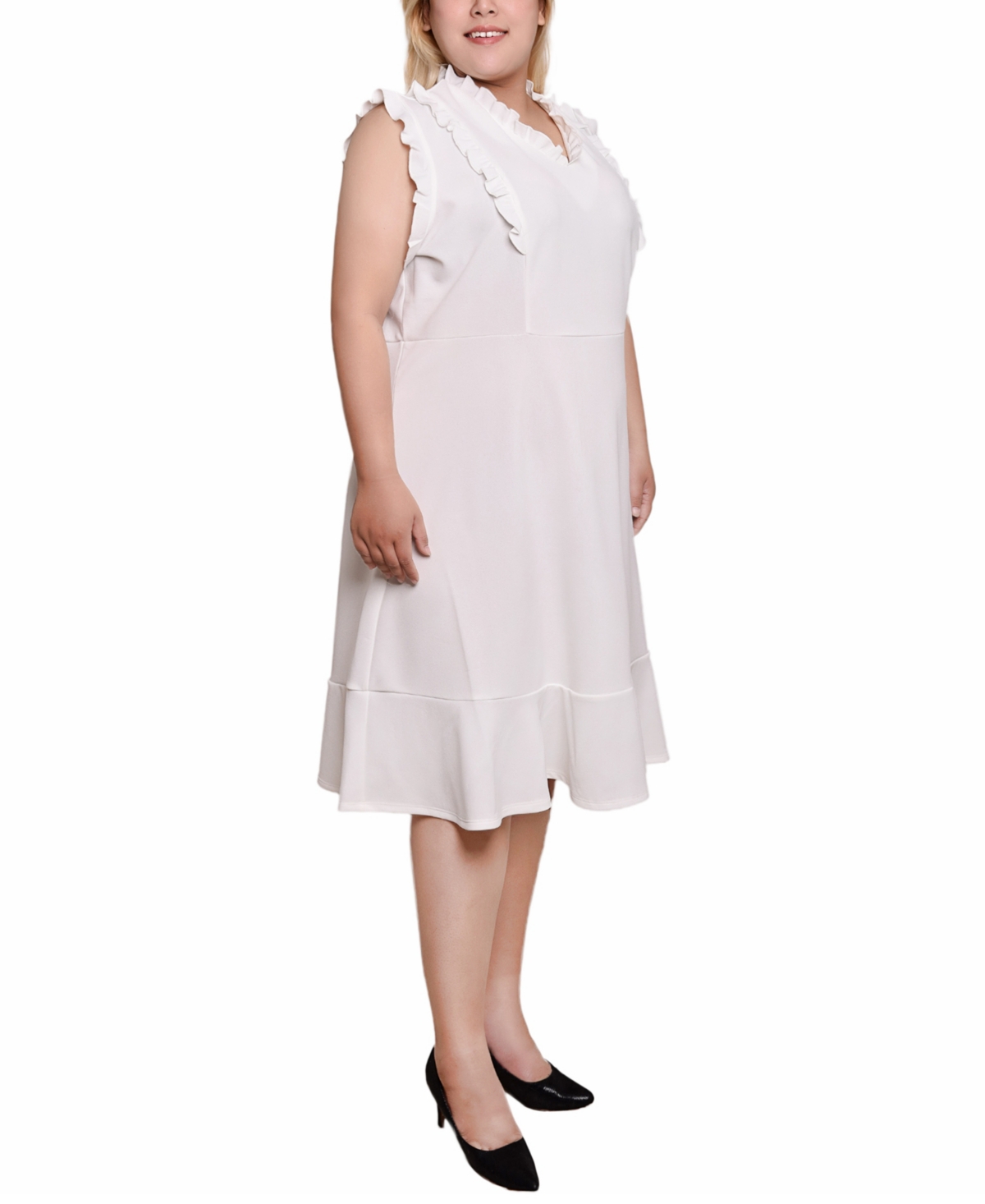 Ny Collection Plus Size Flutter Sleeve Scuba Dress In Ivory
