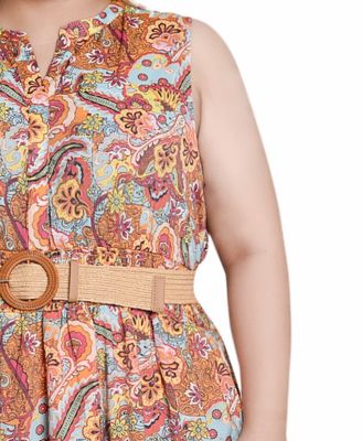 Plus Size Sleeveless Belted Midi Dress