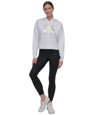 DKNY - Women's Active Stacked Metallic-Logo Hooded Top