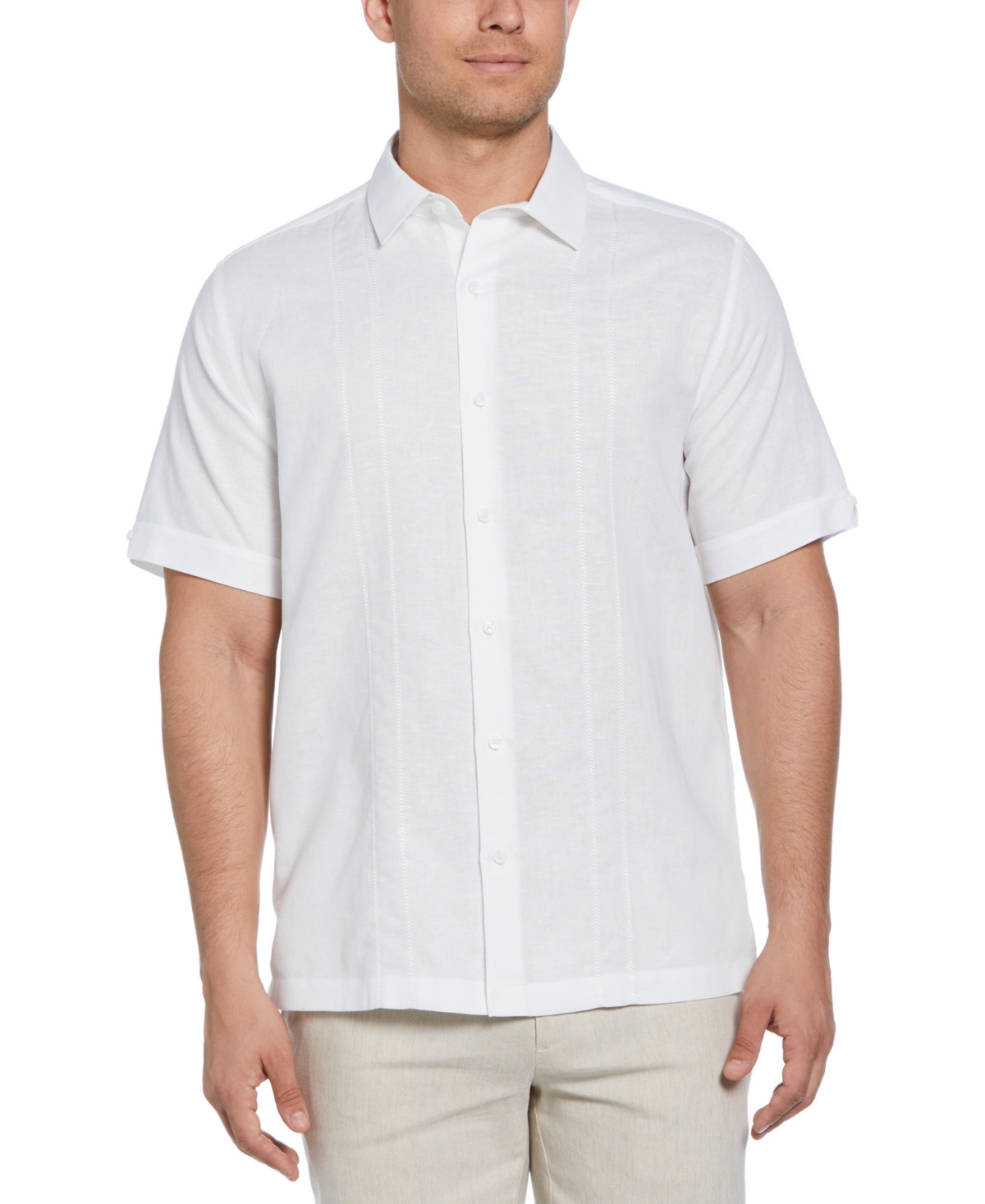 Cubavera Men's Short Sleeve Panel Button-front Camp Shirt In Brilliant White
