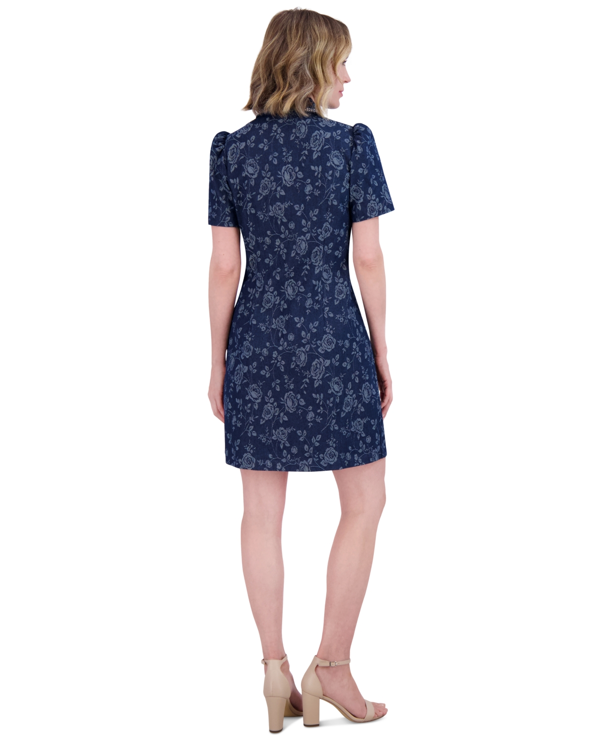 Shop Eliza J Women's Floral Rhinestone-trim Collared Denim Shirtdress