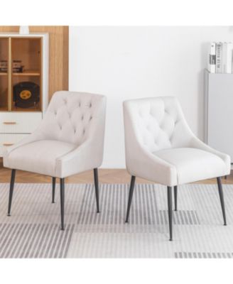 Modern Upholstered Dining Chairs Set of 2, Mid Century Kitchen Side Chairs with 5.12” Cushions and Back Pull Rod for Kitchen, Living Room