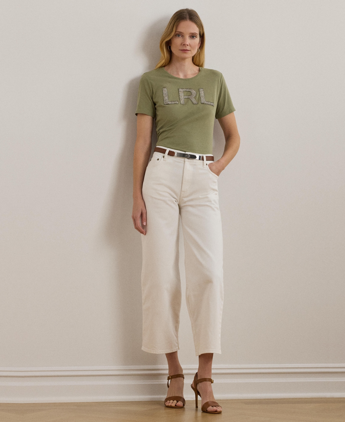 RALPH LAUREN WOMEN'S BEADED-LOGO COTTON JERSEY TEE 