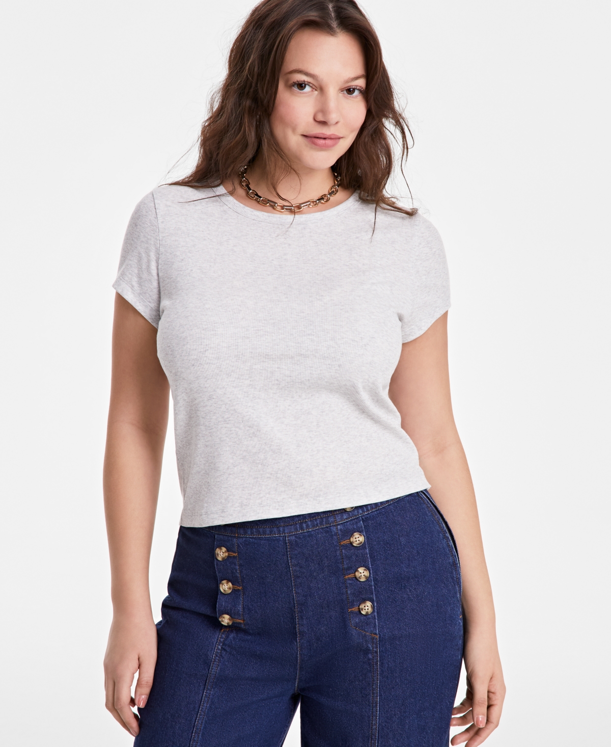On 34th Women's Short-sleeve Crewneck Baby Tee, Exclusively At Macy's In Silver Heather