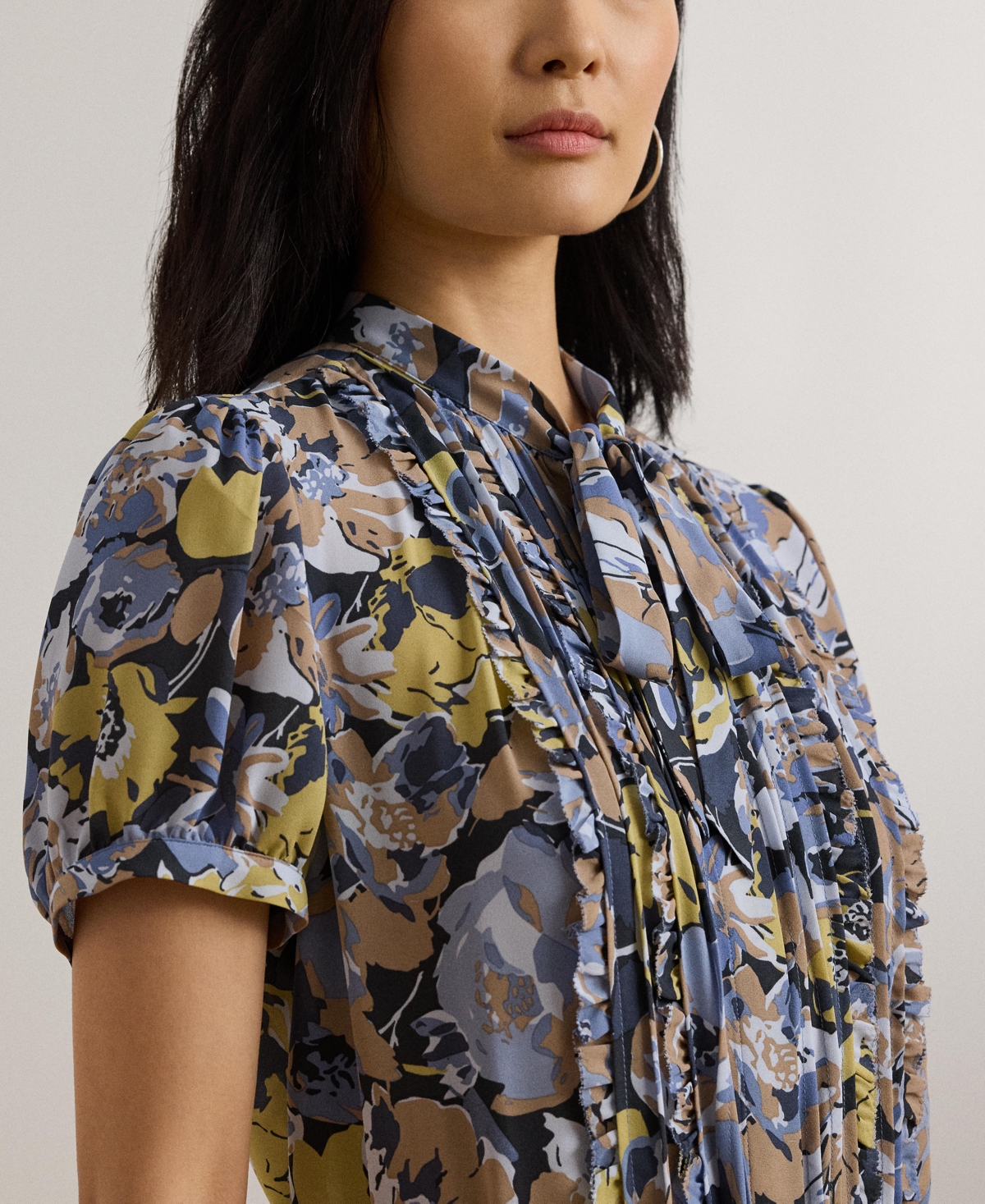 RALPH LAUREN WOMEN'S FLORAL GEORGETTE PUFF-SLEEVE SHIRT 