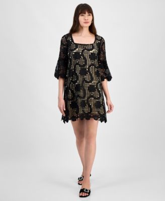 Anne Klein - Women's Lace Square-Neck Bell-Sleeve Dress