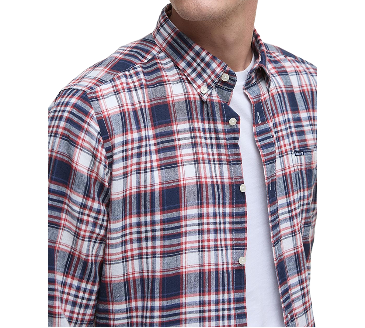 Shop Barbour Men's Tailored-fit Bridport Linen-blend Plaid Shirt In Navy