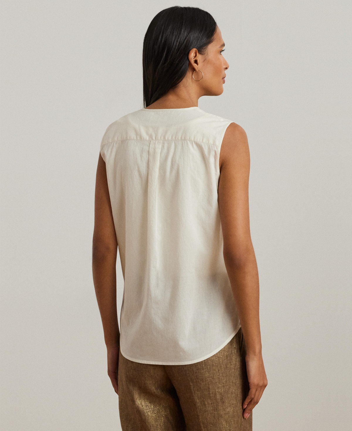 Shop Ralph Lauren Women's Embroidered Voile Sleeveless Blouse In Mascarpone Cream