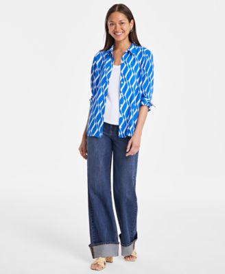 On 34th - Women's Striped Button-Front Crepe Shirt