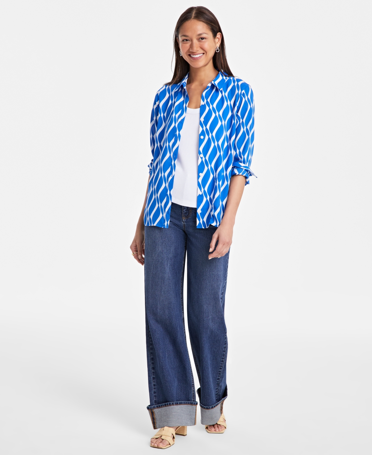 On 34th Women's Button-front Crepe Shirt, Created For Macy's
