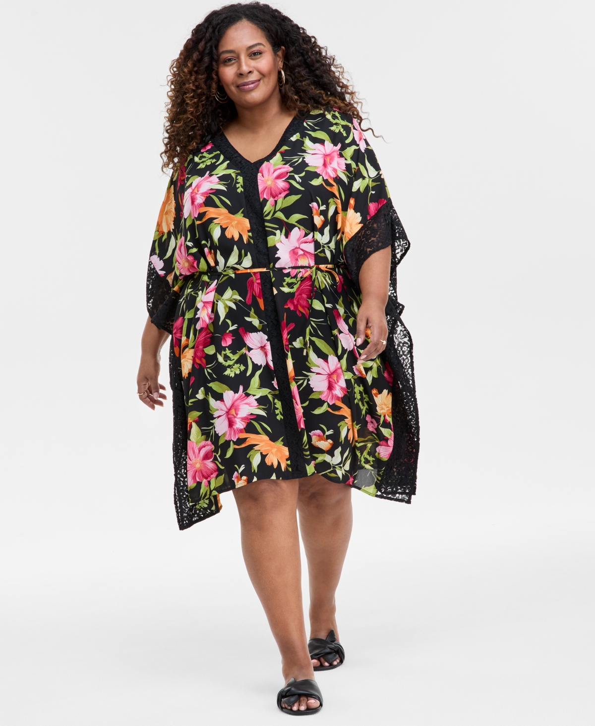 Plus Size Floral-Printed Dress, Exclusively at Macy's - Deep Black