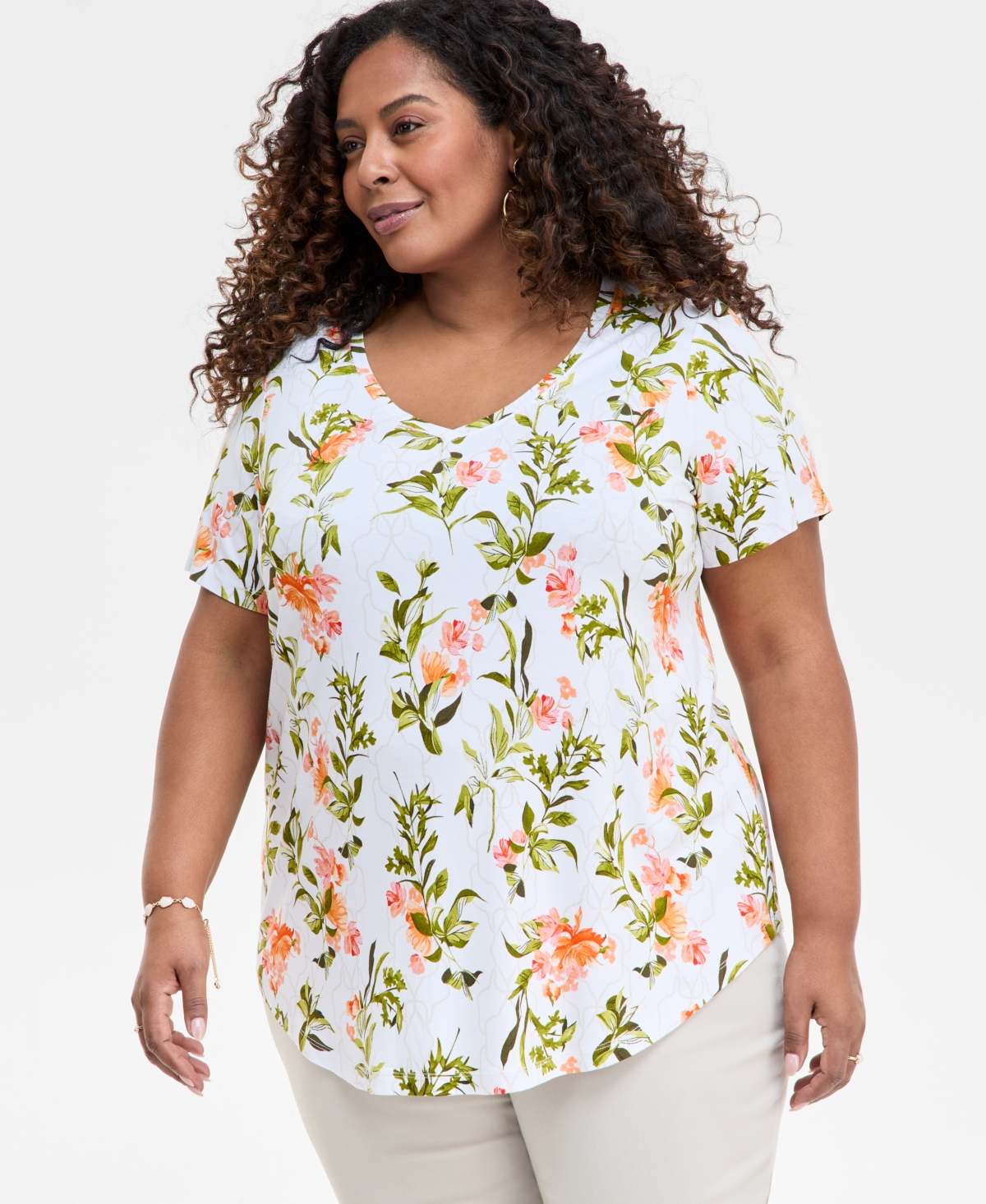 Plus Size Printed Scoop-Neck Top, Exclusively at Macy's - Pink Petun