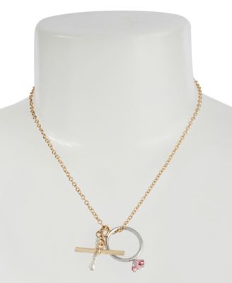 Punk Romance Faux Cultivated Pearl Ring Charm Necklace