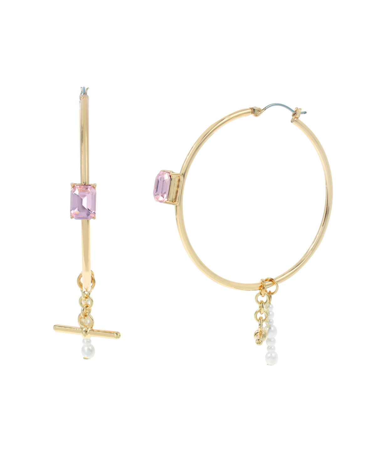 Punk Romance Cultivated Pearl Gem Hoop Earrings - Pink, Gold