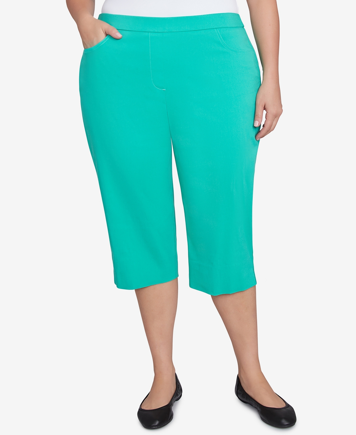 Alfred Dunner Plus Size Classic Flat Front Allure Clamdigger Pants In Jade